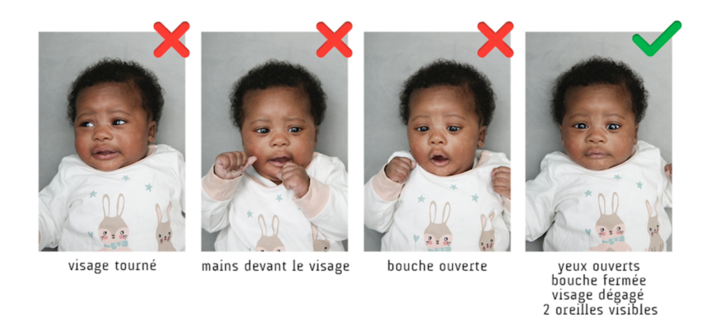image montre les critere de conformite pour une photo d’identité  bébé 
