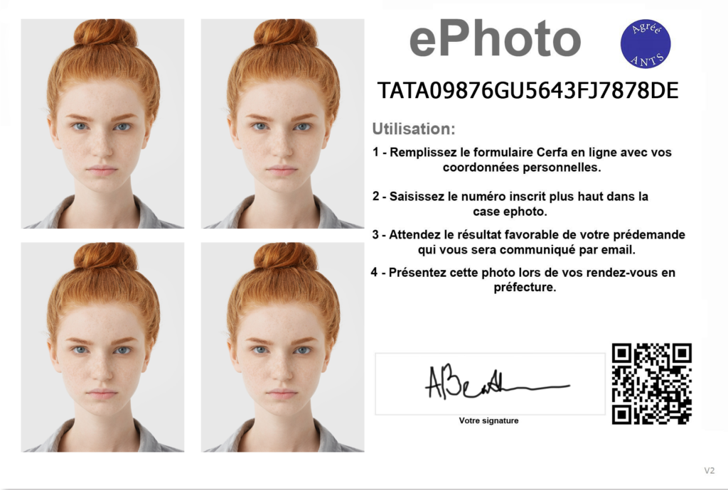 image qui montre une Planche photo de 4 photos officielles conformes avec code ephoto realise avec smartphone iD