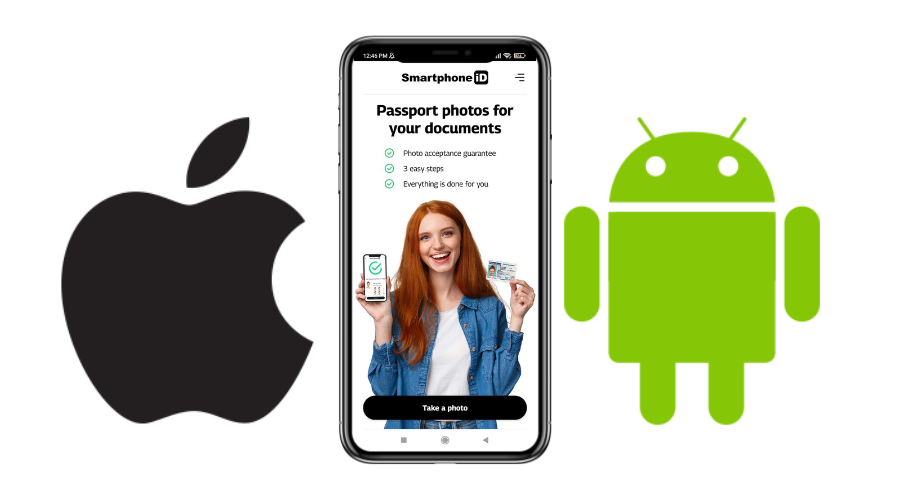 IMAGE SHOWS SMARTPHONE ID APP WITH IOS AND ANDROID ICONS