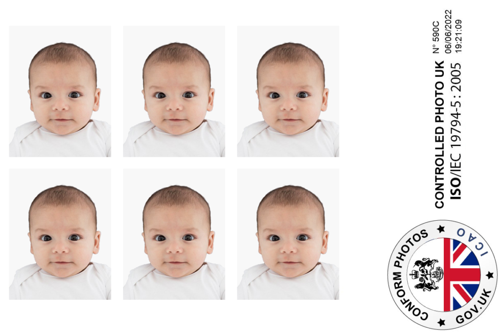 Photo template of 6 official baby passport photos made by smartphone iD